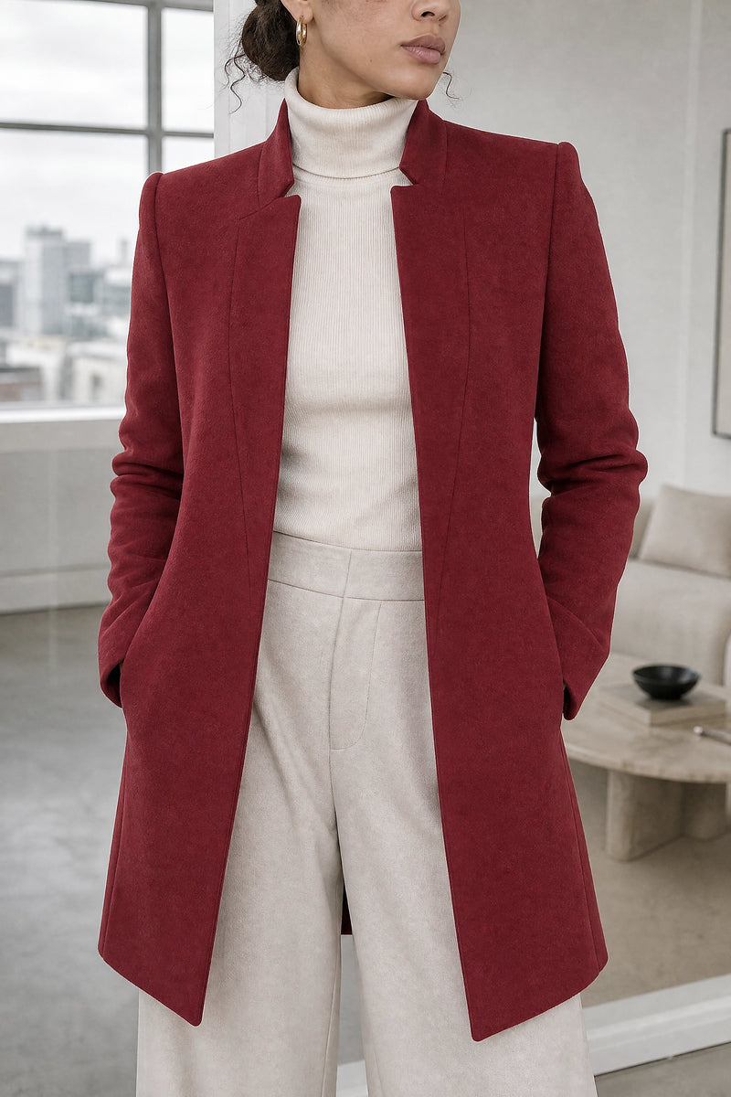 Petra | Wool-Feel Coat in Red, fabric close-up