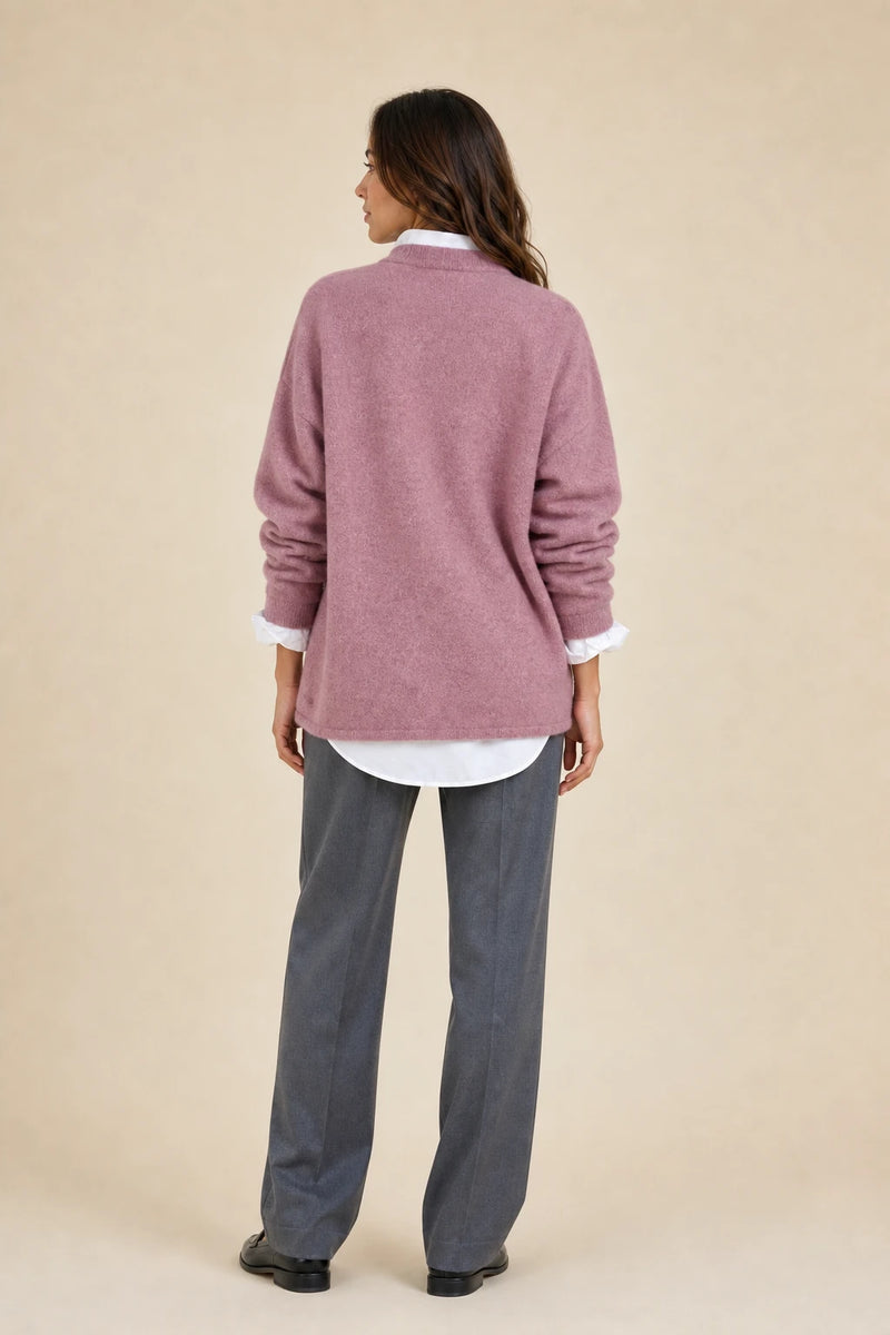 Opal | Cashmere-Feel Knit Sweater in Pink, studio back view
