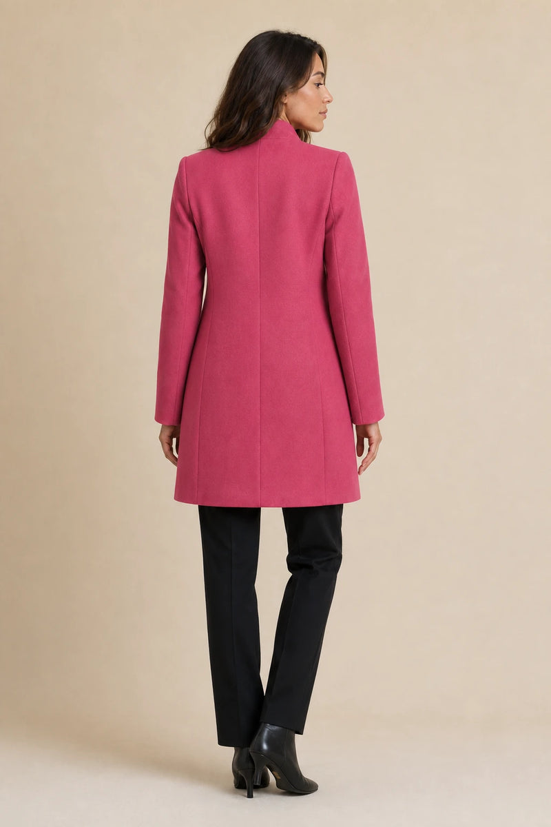 Cordelia | Wool-Feel Overcoat in Pink, studio back view