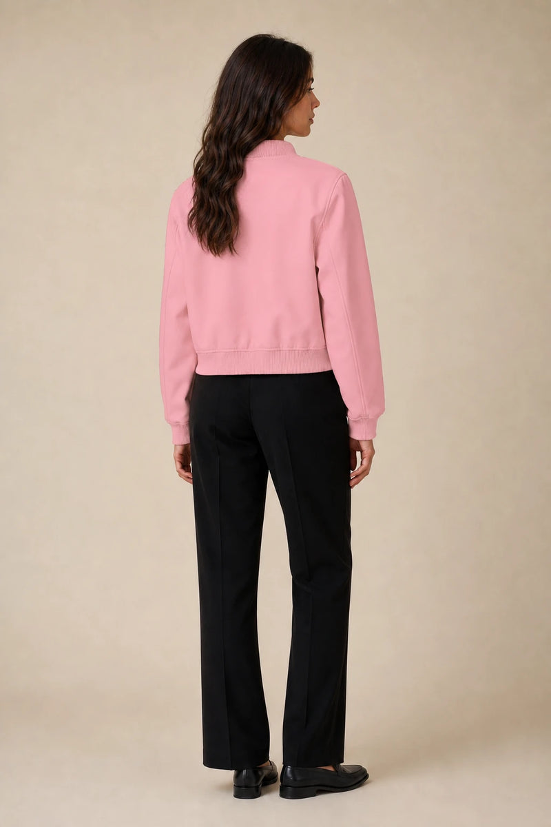 Fleur | Collared Button Jacket in Pink, studio back view
