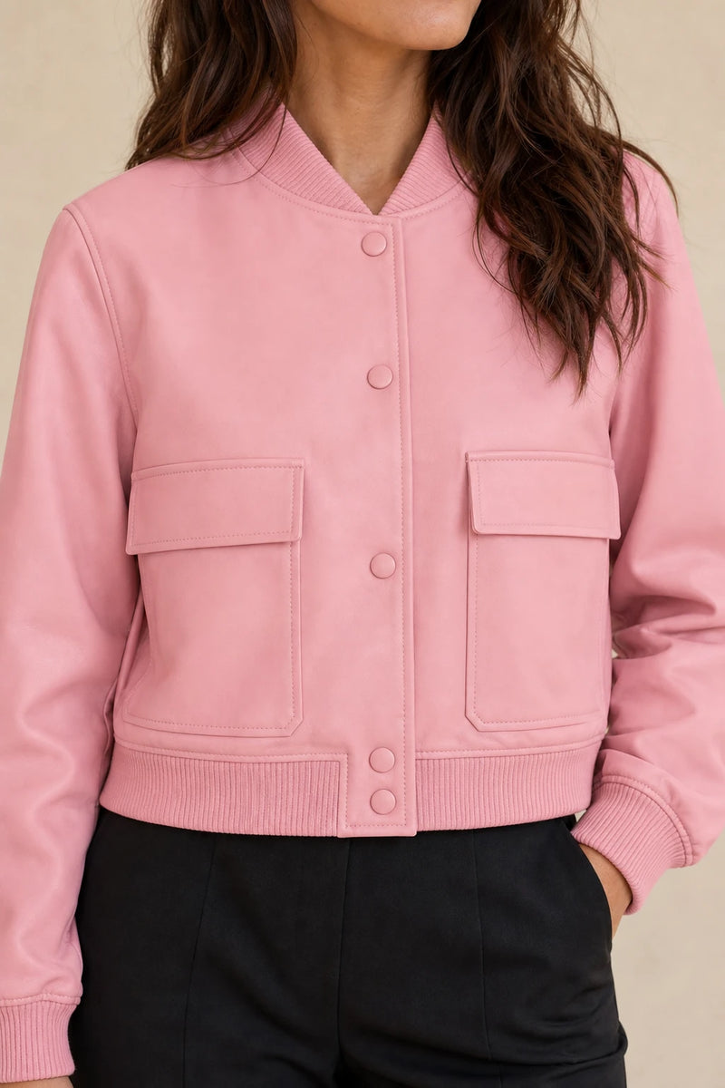 Fleur | Collared Button Jacket in Pink, fabric close-up
