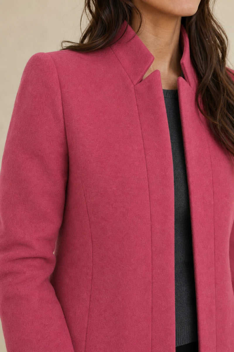 Cordelia | Wool-Feel Overcoat in Pink, fabric close-up