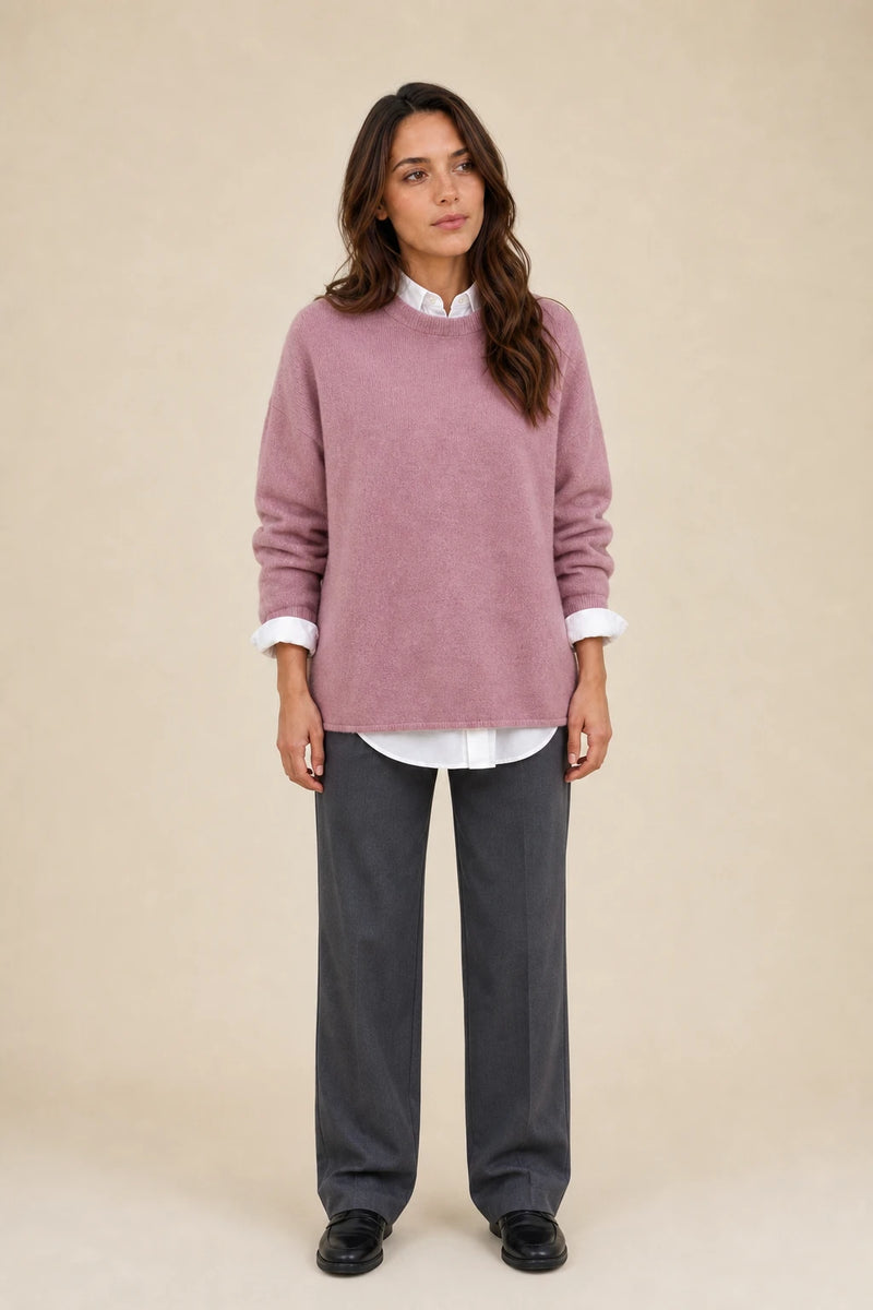 Opal | Cashmere-Feel Knit Sweater in Pink, studio front view