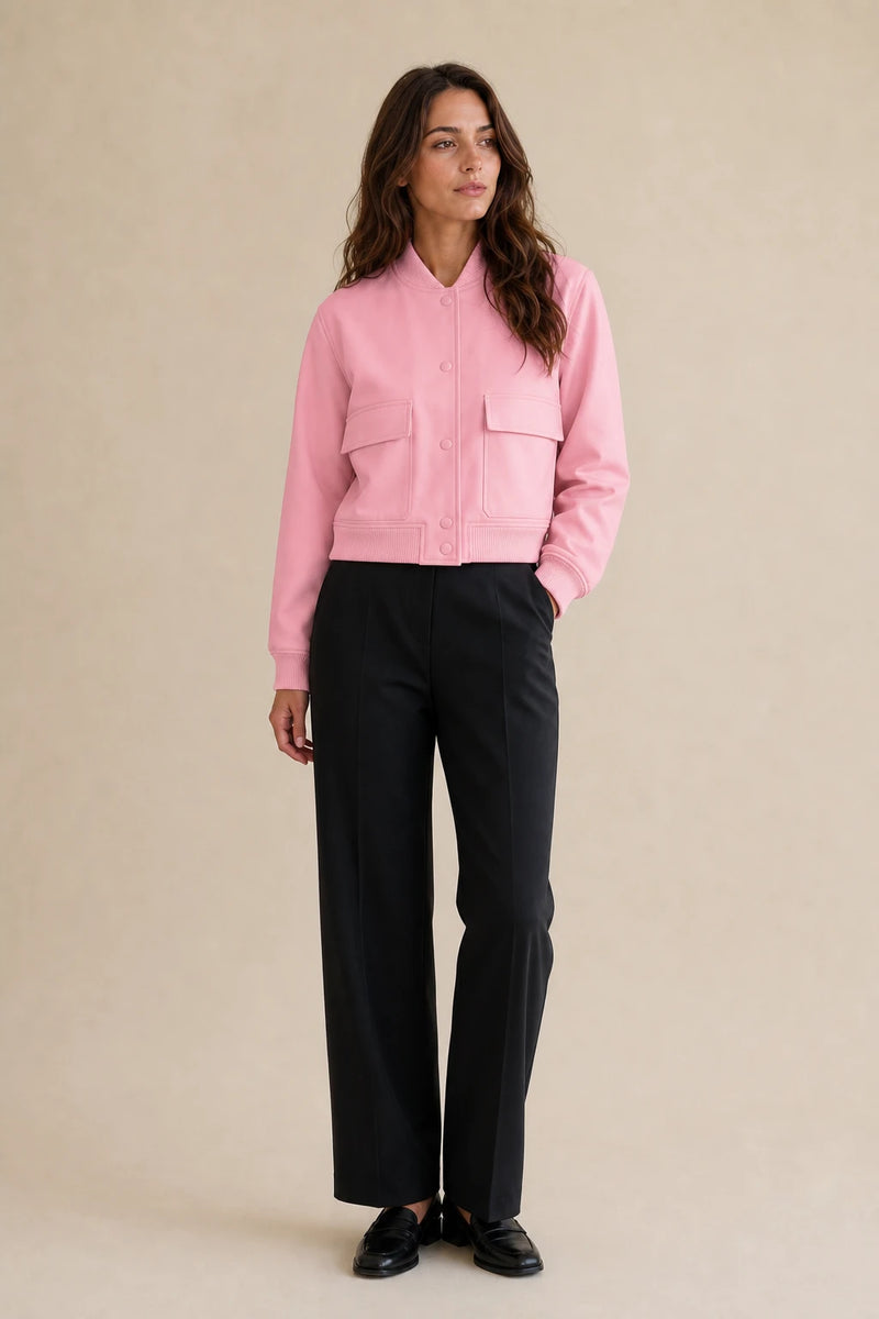 Fleur | Collared Button Jacket in Pink, studio front view