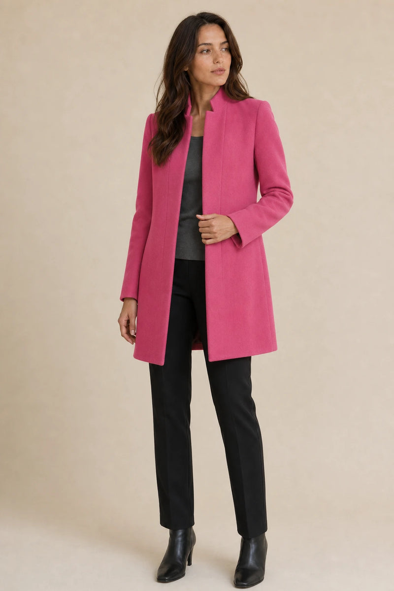 Cordelia | Wool-Feel Overcoat in Pink, studio front view