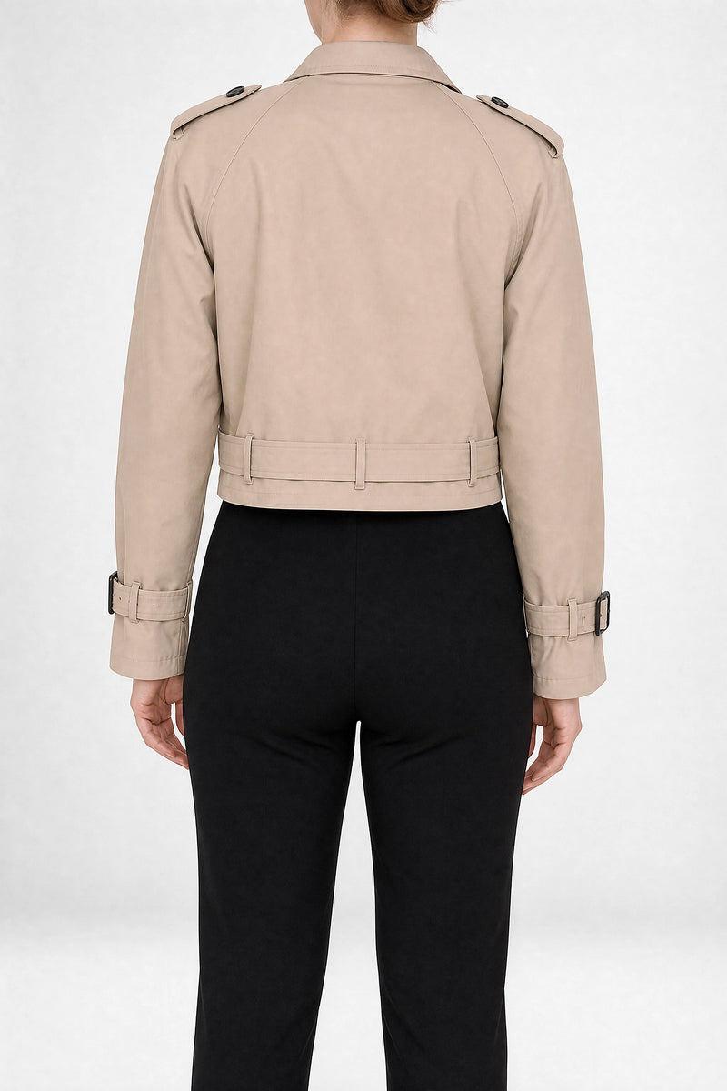 Portia | Croppet Trenchcoat i Khaki, studie forfra