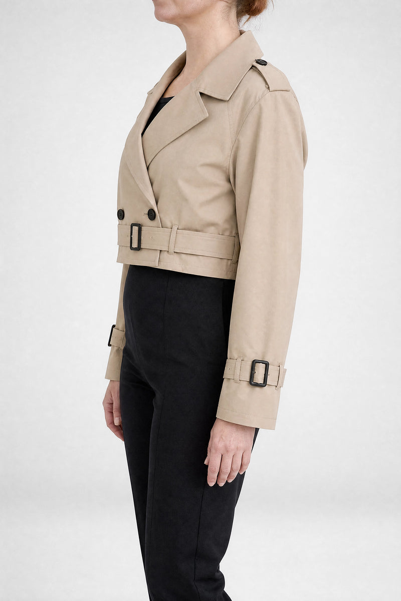 Portia | Croppet Trenchcoat i Khaki, studie forfra