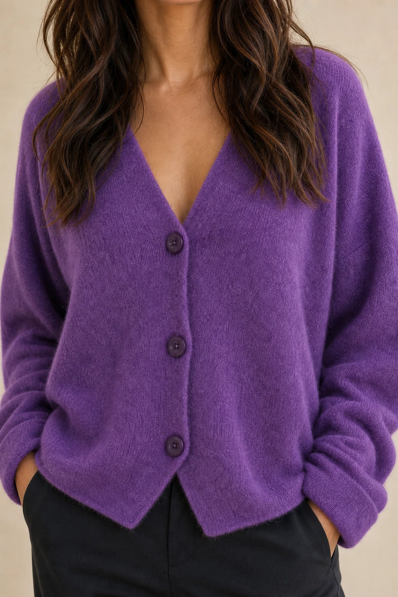 Ramona | Button-Front Cardigan in Purple, fabric close-up