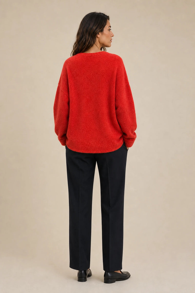 Ramona | Button-Front Cardigan in Red, studio back view