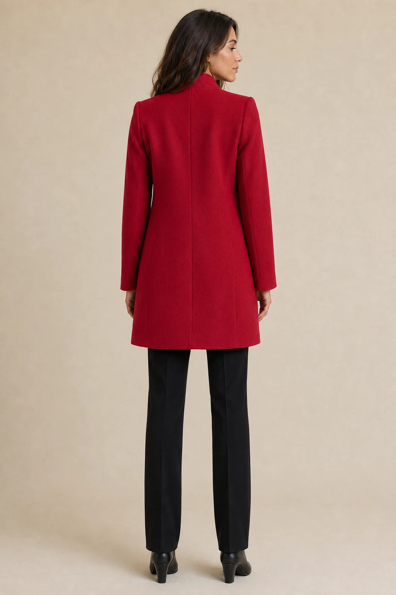 Cordelia | Wool-Feel Overcoat in Red, studio back view