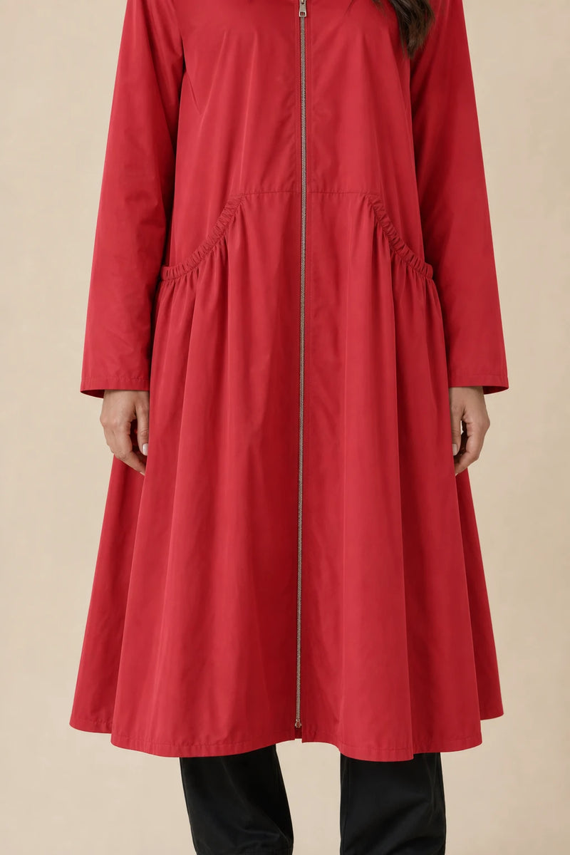 Gretchen | Hooded Zip-Up Coat in Red, fabric close-up