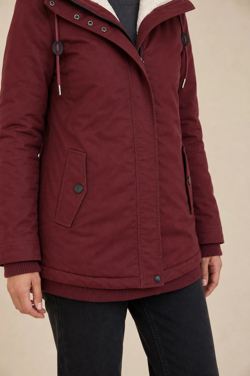 Frankie | Hooded Fleece-Lined Coat in Red, fabric close-up