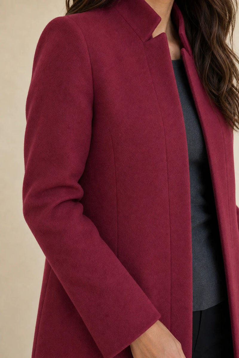 Cordelia | Wool-Feel Overcoat in Red, fabric close-up