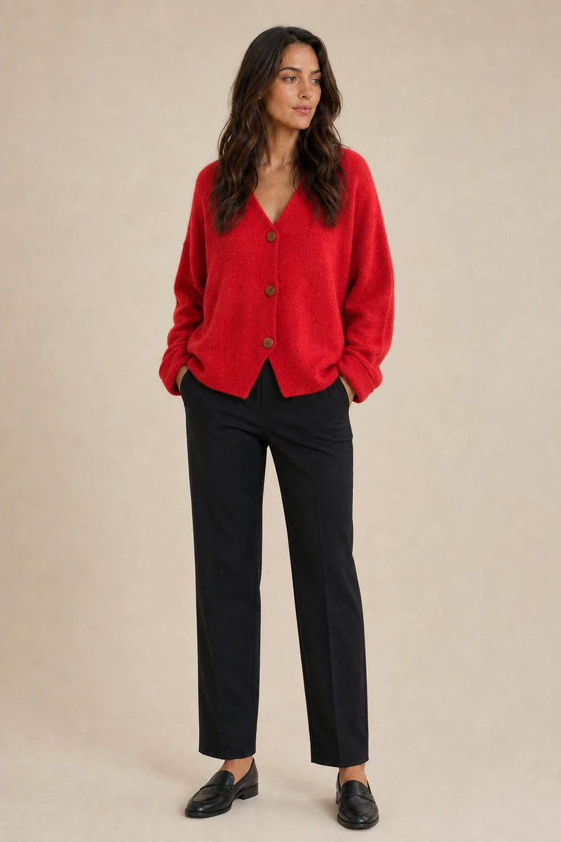 Ramona | Button-Front Cardigan in Red, studio front view