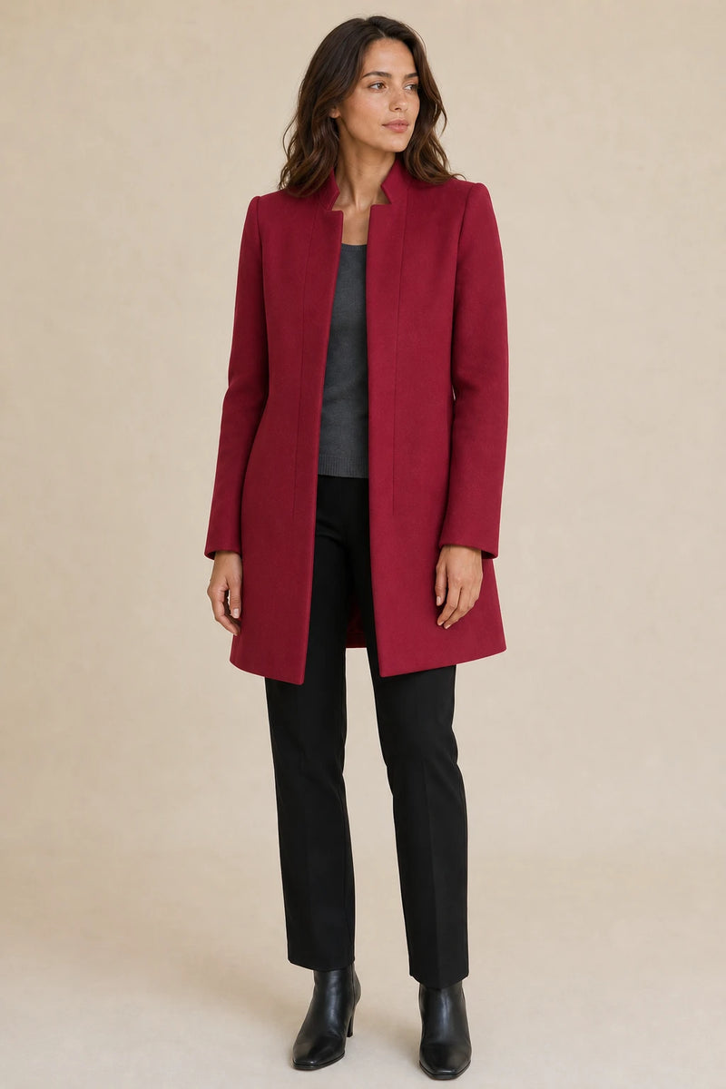 Cordelia | Wool-Feel Overcoat in Red, studio front view