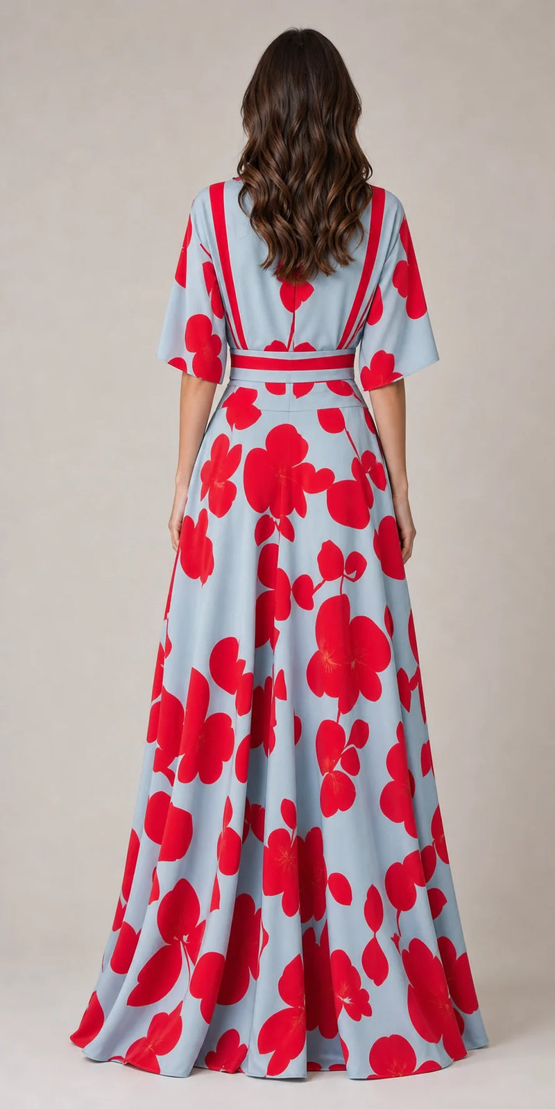 Sofaine Josephine women's red floral maxi dress in Red, back view