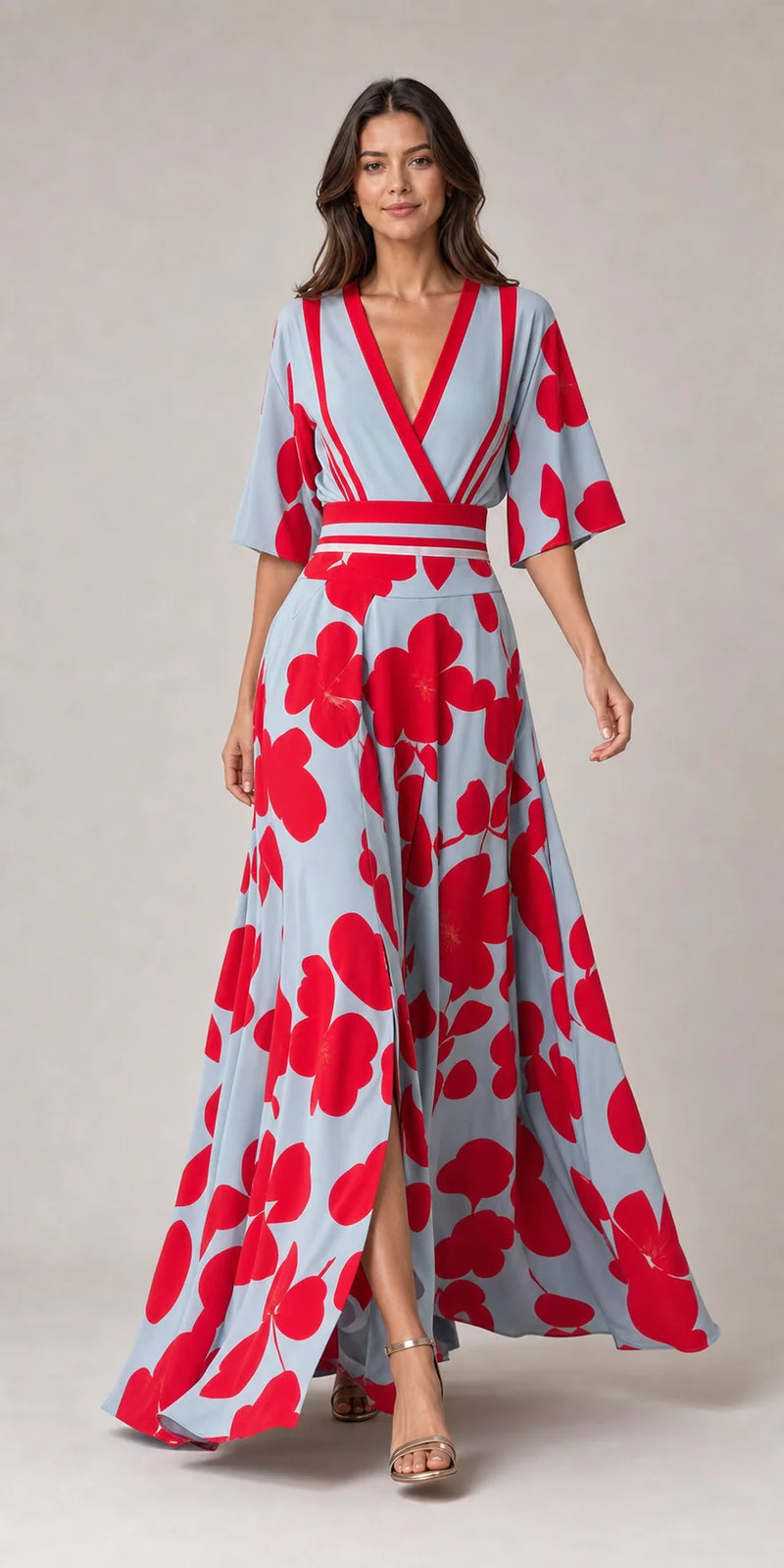 Sofaine Josephine women's red floral maxi dress in Red, styled full look