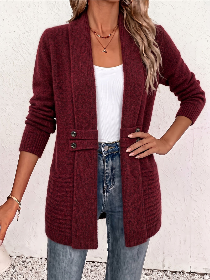 Longline Shawl Collar Cardigan for Women with Button Tab Waist, front view 5