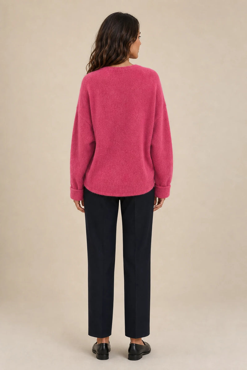 Ramona | Button-Front Cardigan in Rose red, studio back view