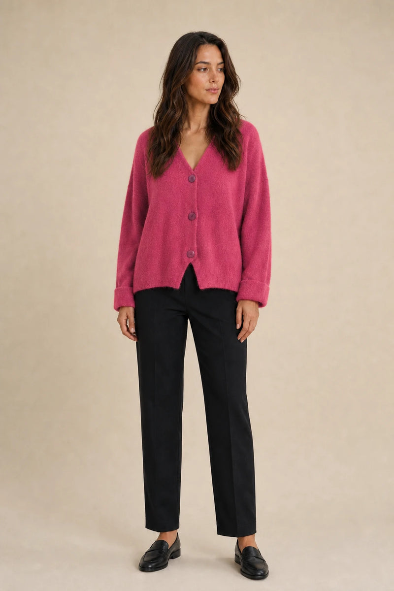 Ramona | Button-Front Cardigan in Rose red, studio front view