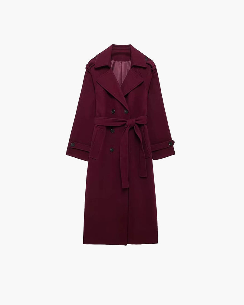 Wool-Feel Trench Coat for Women with Tie Belt and Wide Lapel, street style