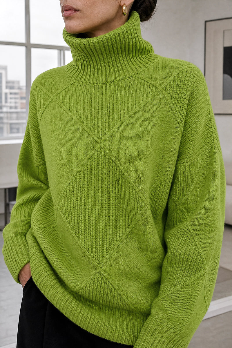 Sabrina | Turtleneck Sweater in Green, fabric close-up