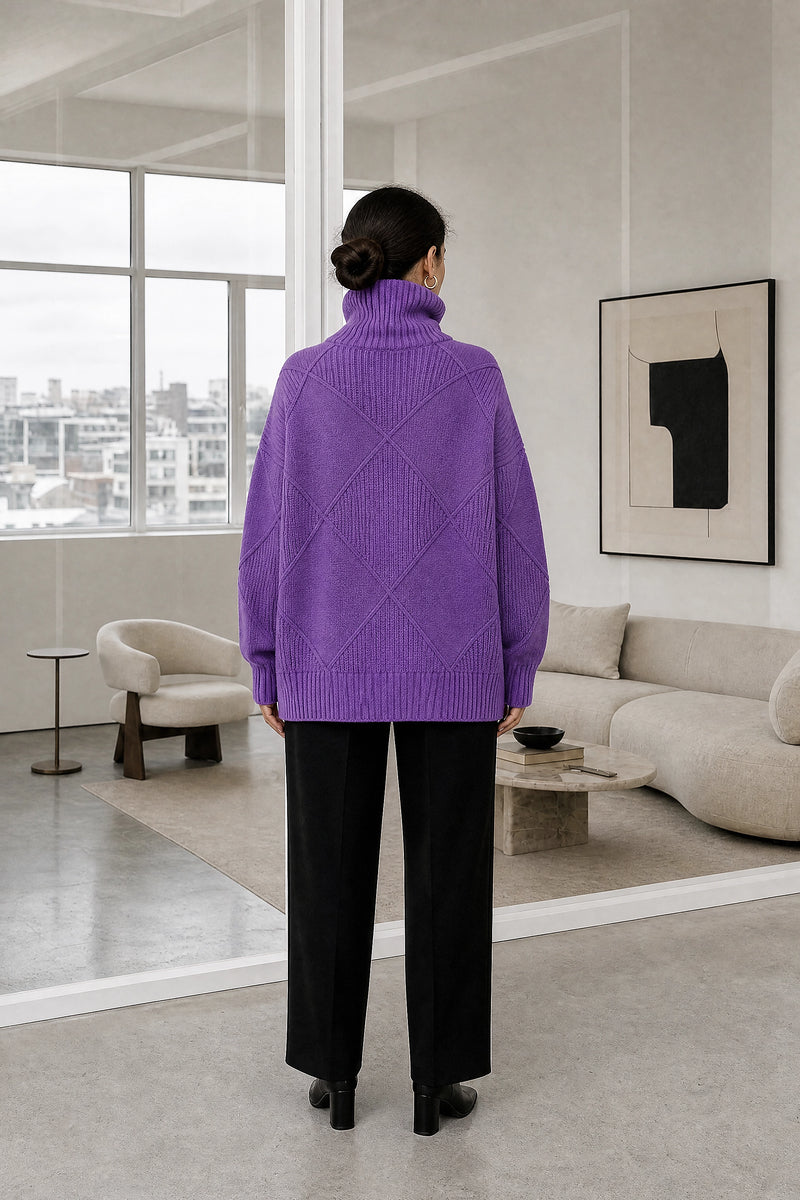 Sabrina | Turtleneck Sweater in Purple, studio back view