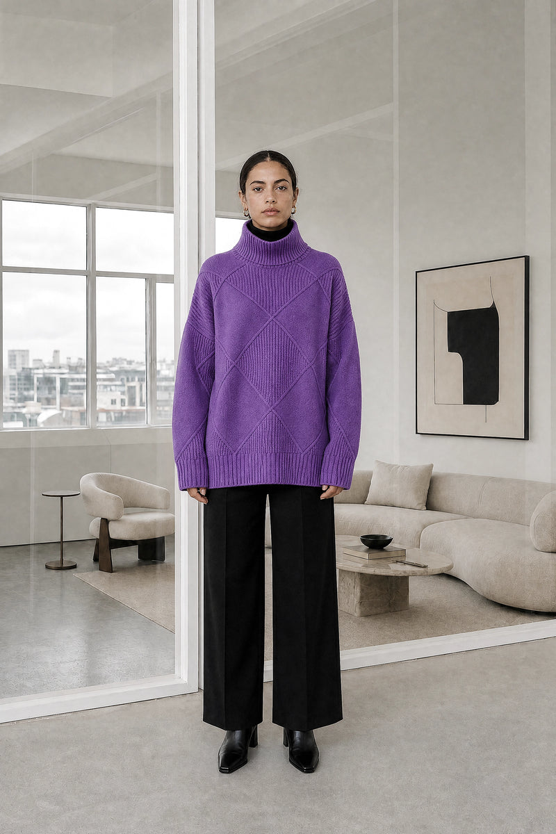 Sabrina | Turtleneck Sweater in Purple, studio front view