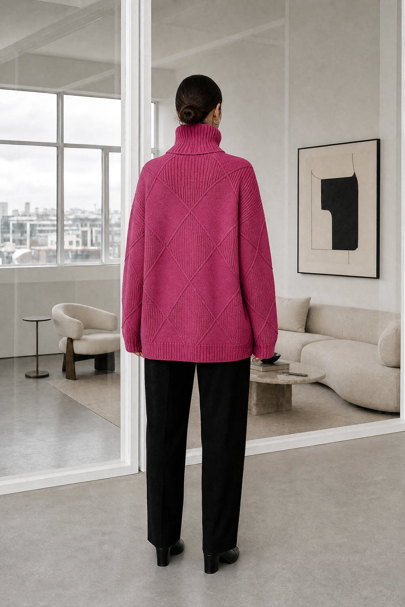 Sabrina | Turtleneck Sweater in Rose, studio back view