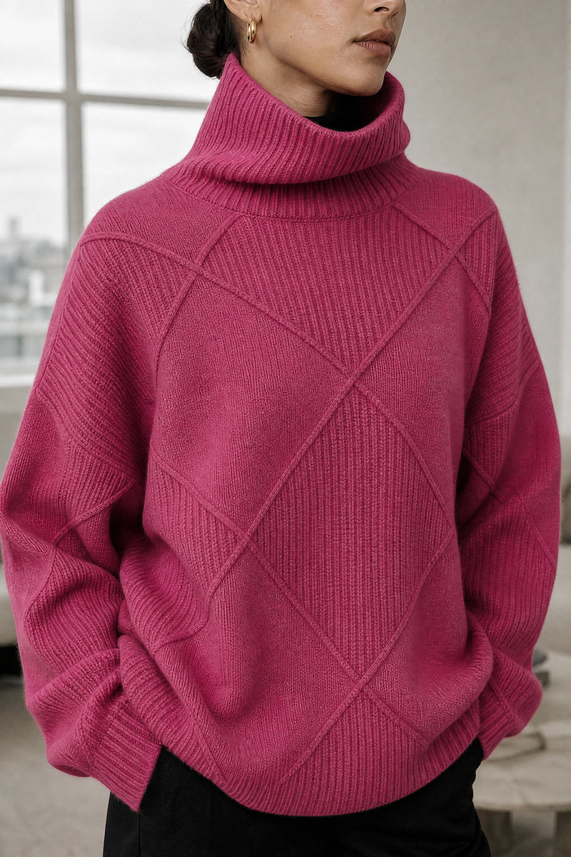 Sabrina | Turtleneck Sweater in Rose, fabric close-up