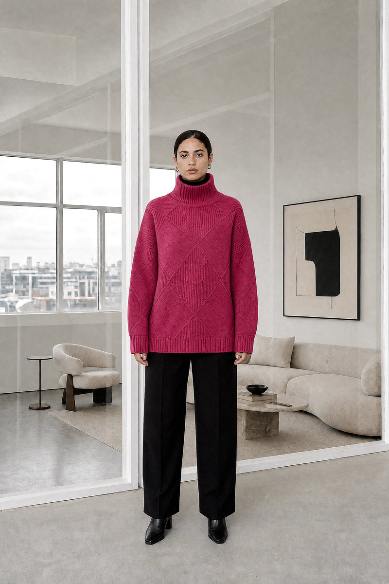 Sabrina | Turtleneck Sweater in Rose, studio front view