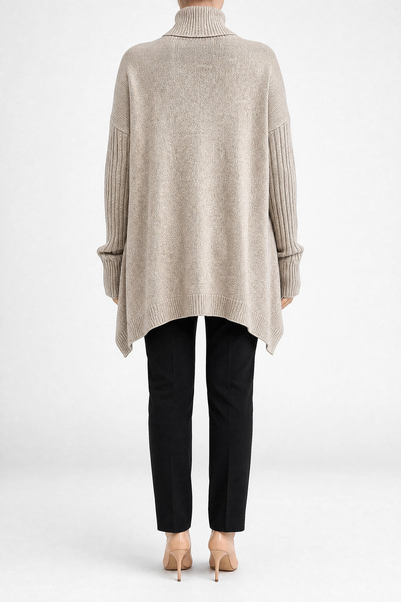Sofaine Sadie women's turtleneck sweater in Desert Khaki, back view