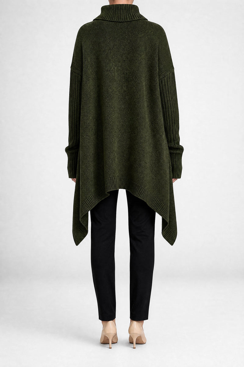 Sofaine Sadie women's turtleneck sweater in Green, back view