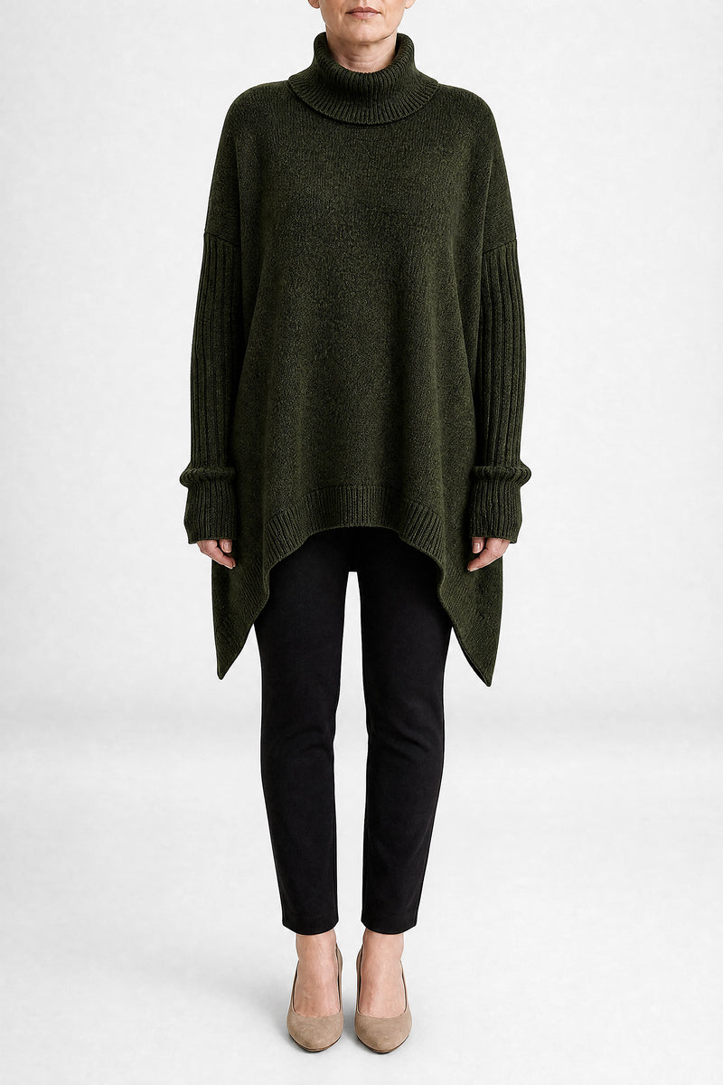 Sofaine Sadie women's turtleneck sweater in Green, front view
