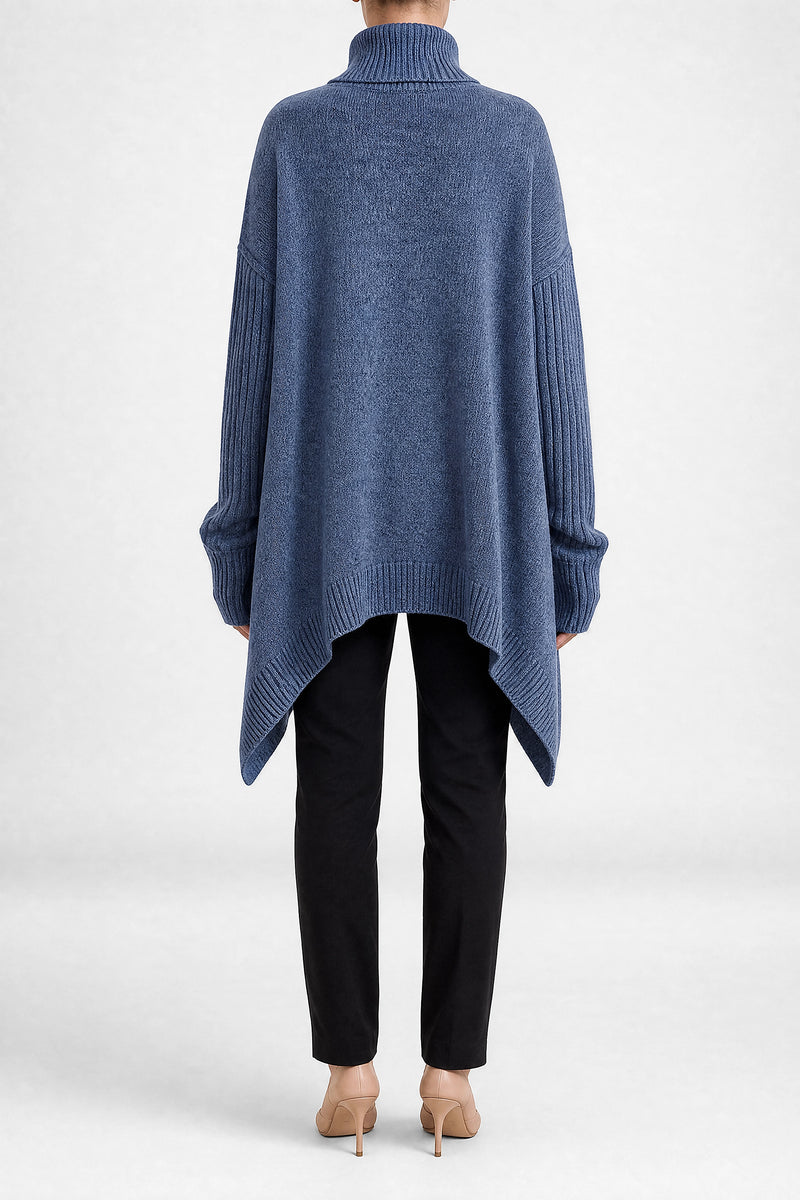 Sofaine Sadie women's turtleneck sweater in Ocean Blue, back view