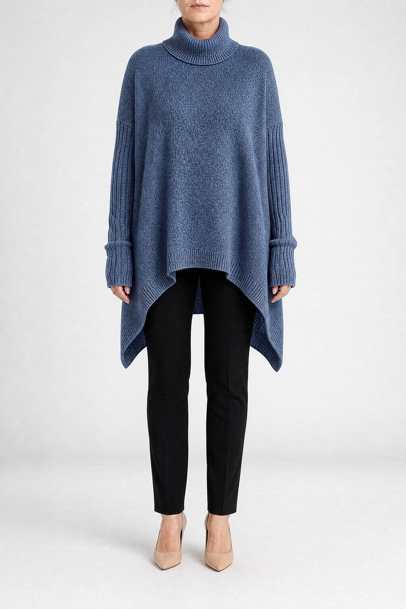 Sofaine Sadie women's turtleneck sweater in Ocean Blue, front view