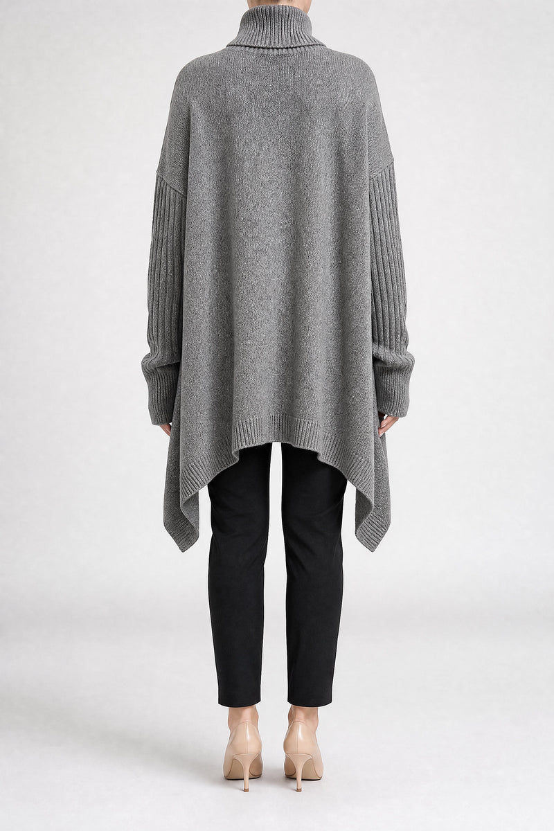 Sofaine Sadie women's turtleneck sweater in Stone Grey, back view