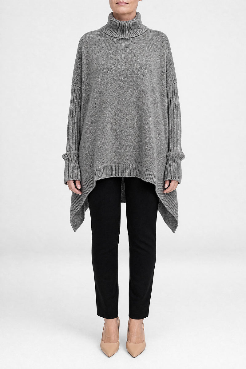 Sofaine Sadie women's turtleneck sweater in Stone Grey, front view