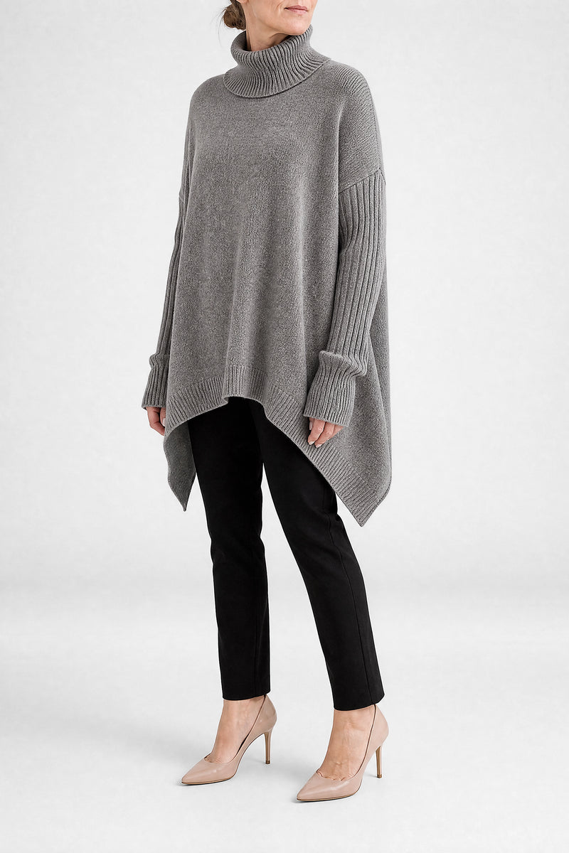 Sofaine Sadie women's turtleneck sweater in Stone Grey, side view