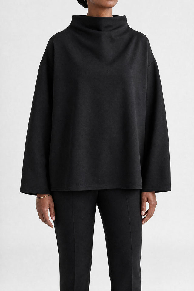 Sage | Oversized Strik med Halskrave i Sort, studie forfra