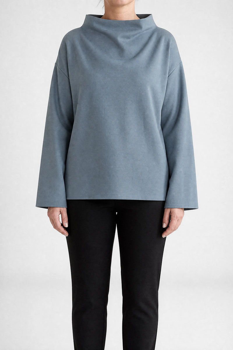 Sofaine Sage women's sweater in Blue, front view studio shot