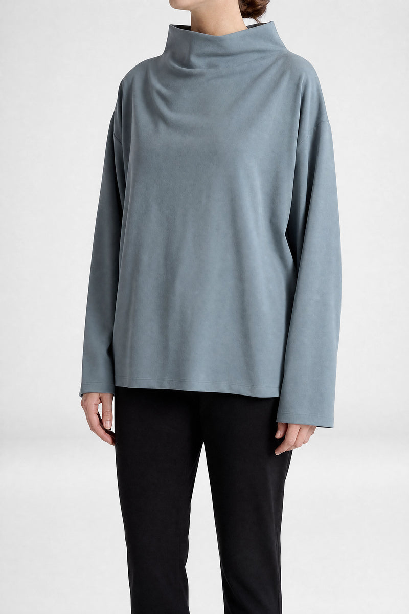 Sofaine Sage women's sweater in Blue, side view studio shot