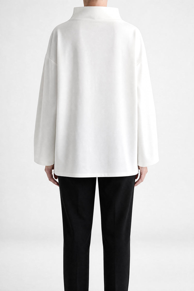 Sofaine Sage women's sweater in White, back view studio shot
