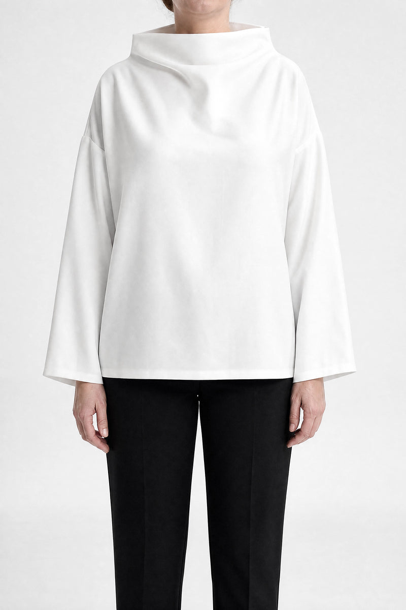 Sofaine Sage women's sweater in White, front view studio shot
