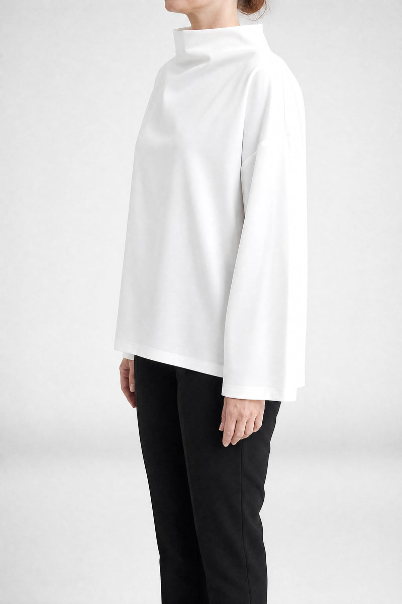 Sofaine Sage women's sweater in White, side view studio shot
