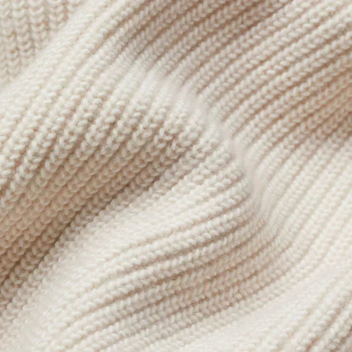 Chunky Ribbed Knit Cardigan for Women with Shawl Collar and Front Pockets in Cream, fabric close-up