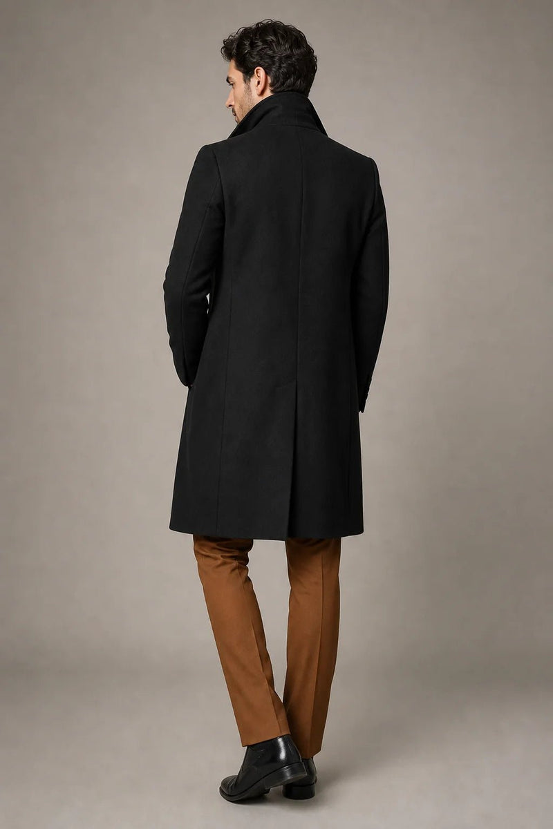 Sofaine Santiago tailored wool overcoat in black, back view