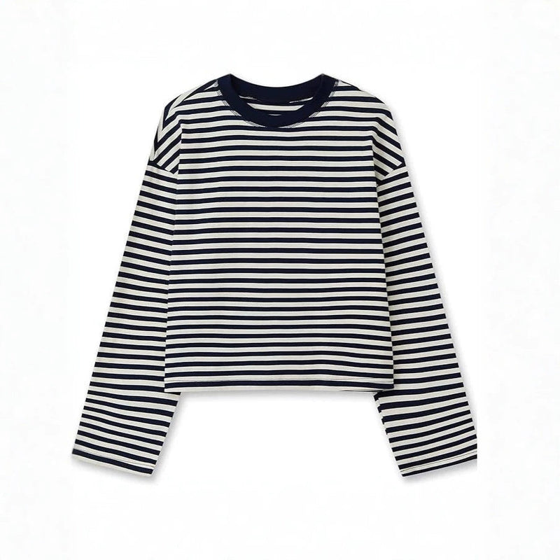 Boxy Long Sleeve Tee for Women with Drop Shoulders and Crew Neck, flat lay