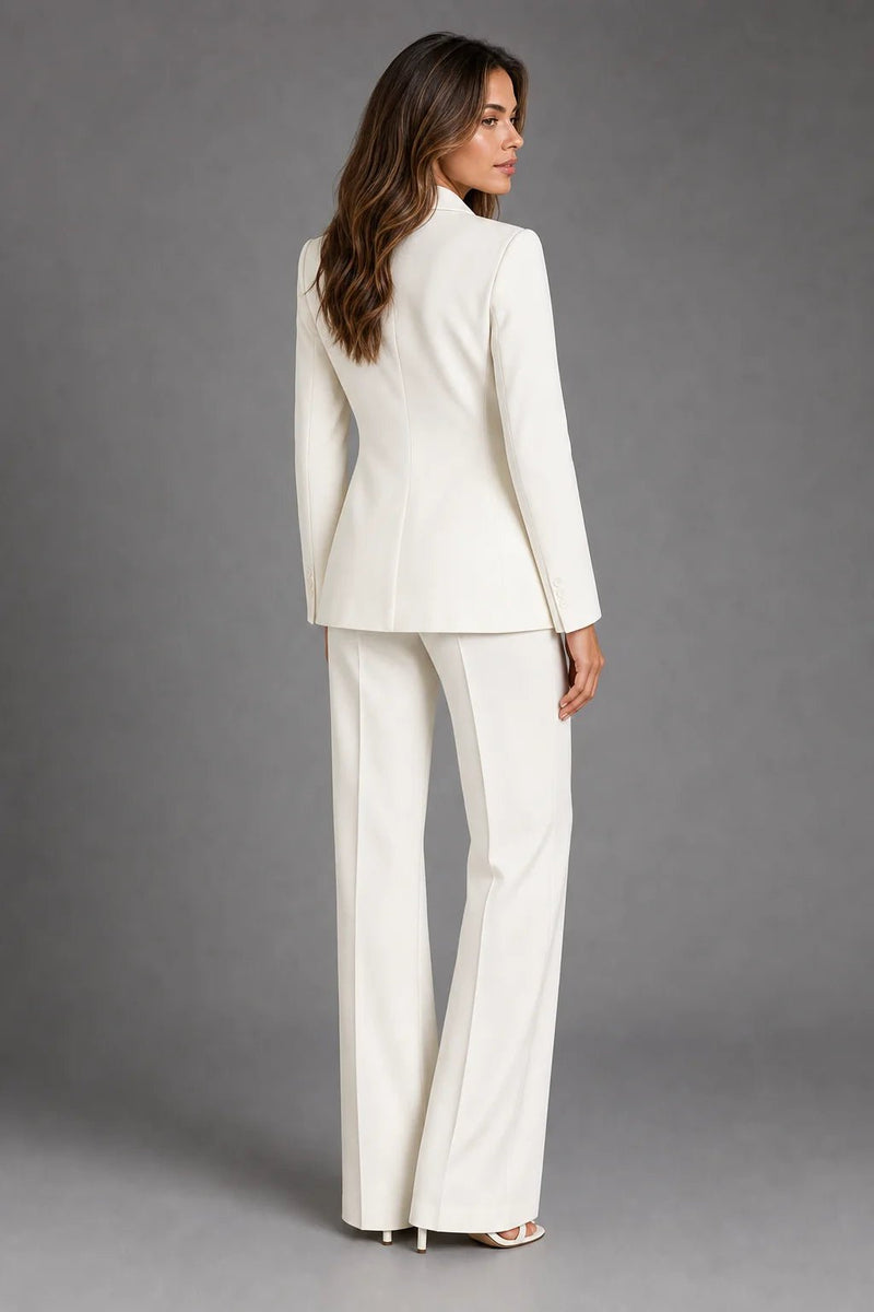 Sofaine Scarlett blazer and wide-leg trouser set in ivory, back view