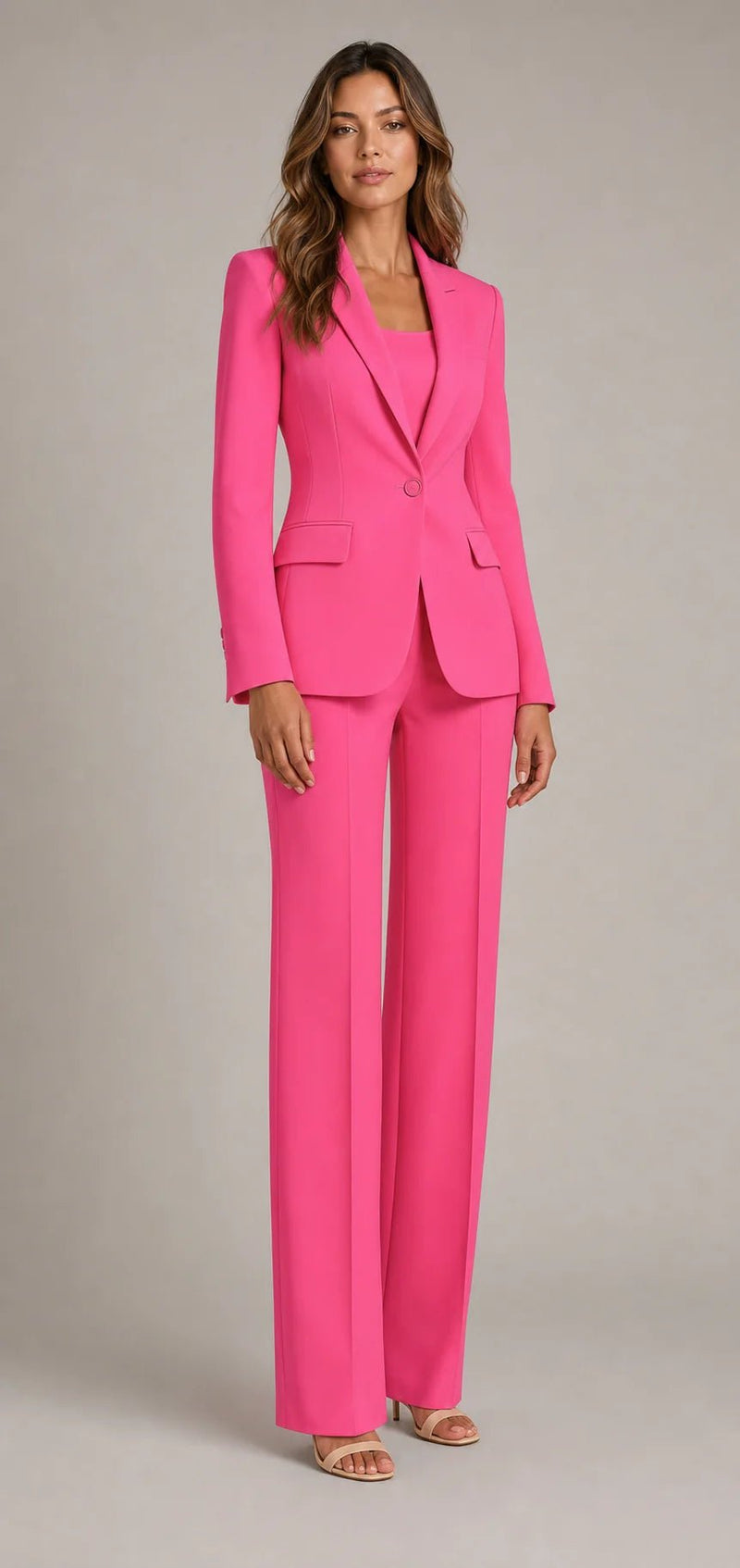 Sofaine Scarlett blazer and wide-leg trouser set in hot pink, worn front view